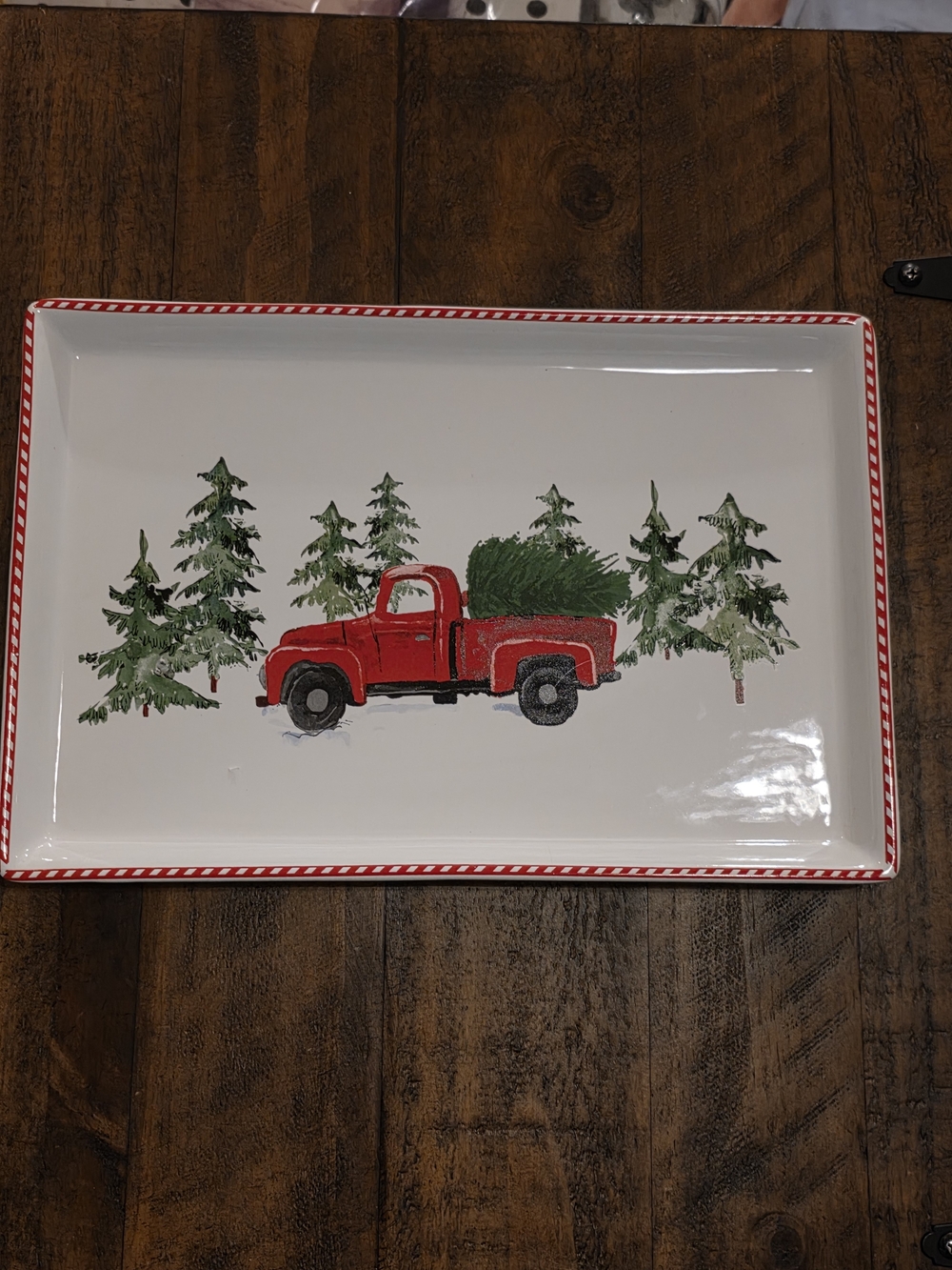 Holiday Red Truck Serving Platter with Pine Tree Design